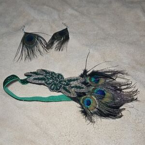 Elegant Peacock Feather Headband and Earring Set